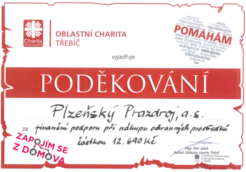 Zapojím se z domova finančně podpořily Plzeňský Prazdroj a Česká podnikatelská pojišťovna
